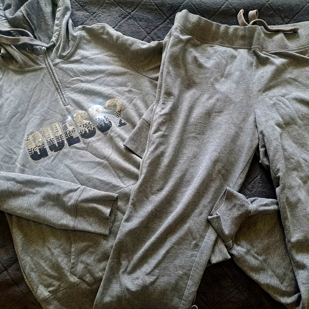 Guess Ladies Gray Hoodie and Joggers Set
